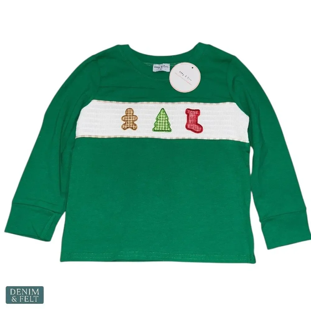 NEW Abby & Evie Gingerbread‎ 2 Piece Outfit Green Top Tan Check Pants Size 4